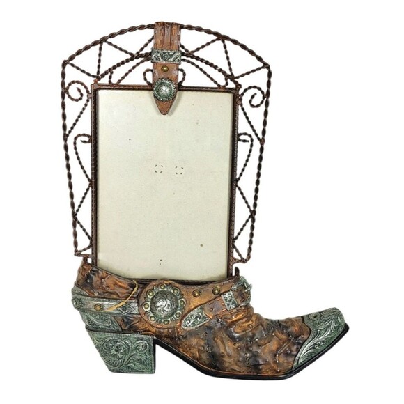 Vintage Boho Western Blingy Rustic Cowboy Boot 5"x7" Picture Frame - Picture 4 of 8